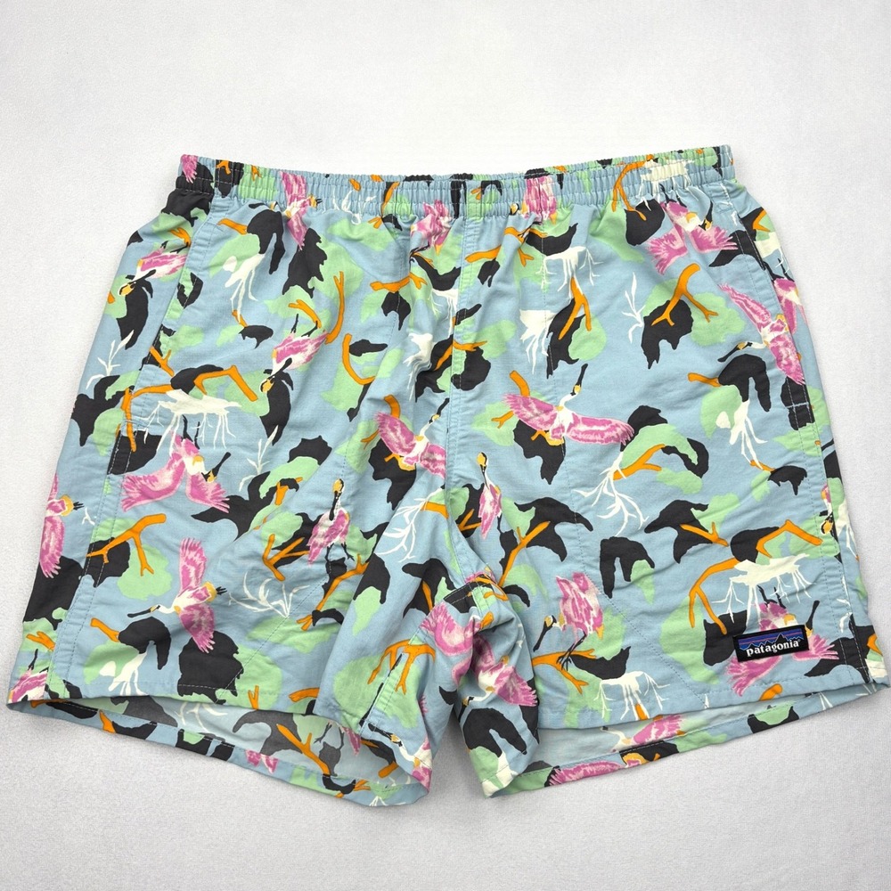 Patagonia Baggies 5 Mens Large Spoonbills Big Sky Blue Shorts Swim Trunks 57021
